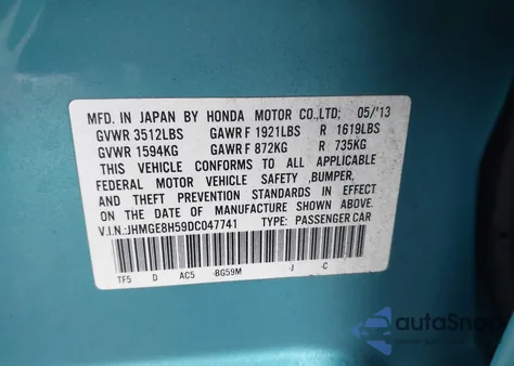 2013 Honda Fit Sport z USA, uszkodzony, nr VIN JHMGE8H59DC047741